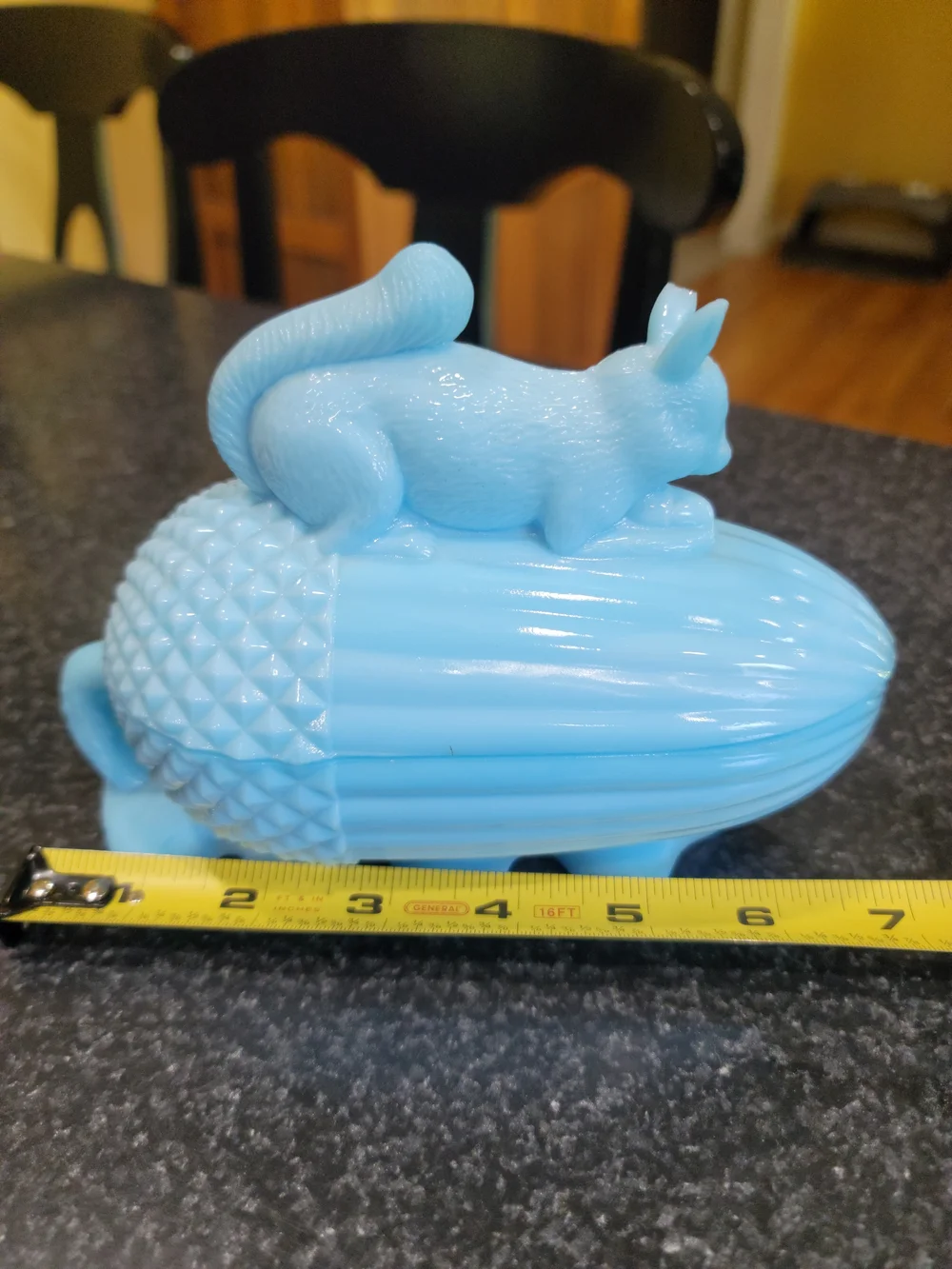 Vintage Portieux Vallerysthal Blue Milk Glass Squirrel Acorn Covered Dish France